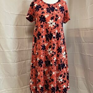 LuLaRoe Coral Midi Sundress with Crew Neck and Short Sleeves